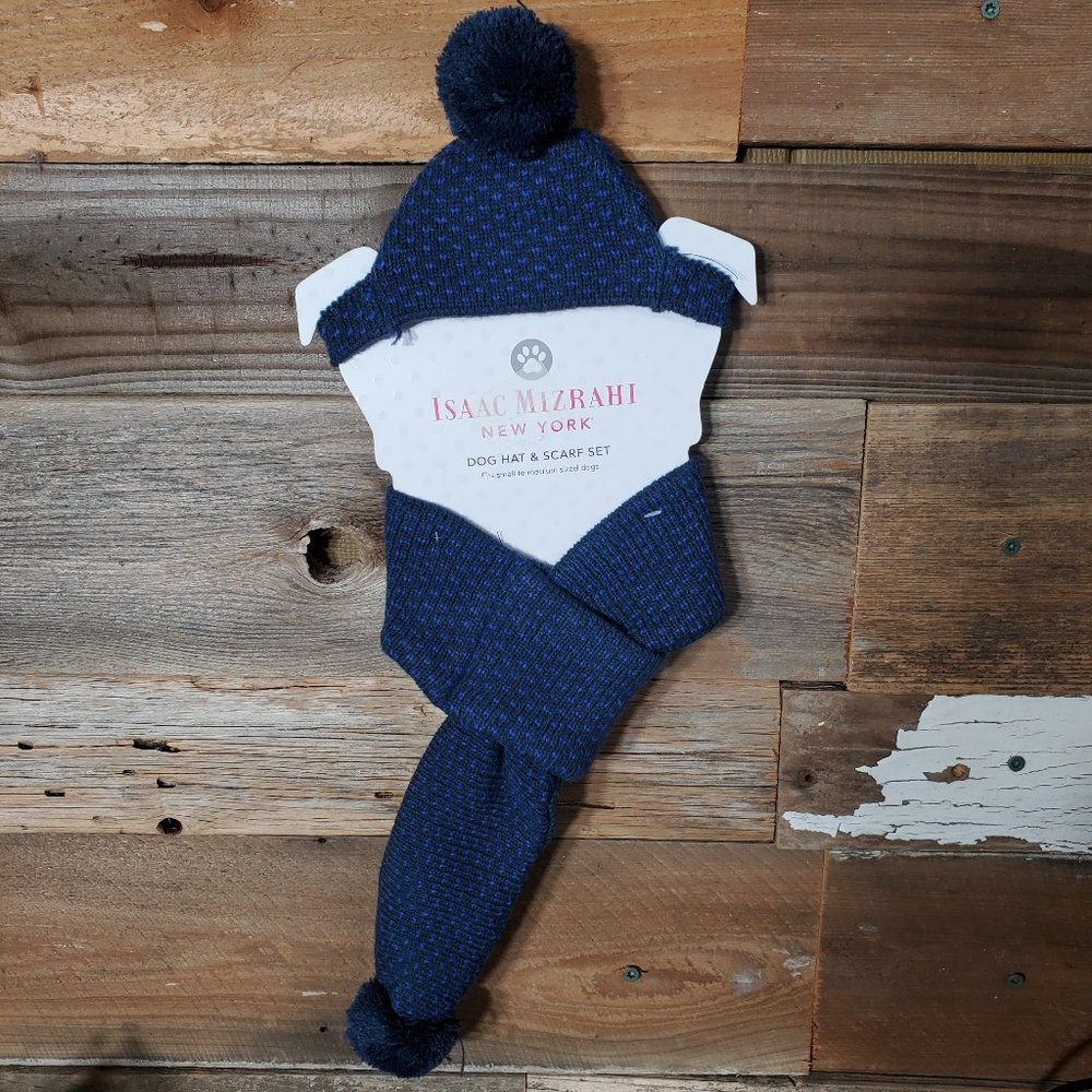 Winter Scarf and Hat Set for Dogs & Cats Neck Ear Warmer - Isaac Mizrahi - Blue